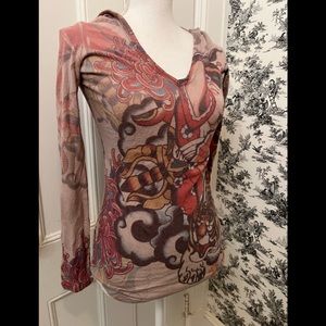 Color in Motion womens cotton graphic print long sleeve hoodie Small